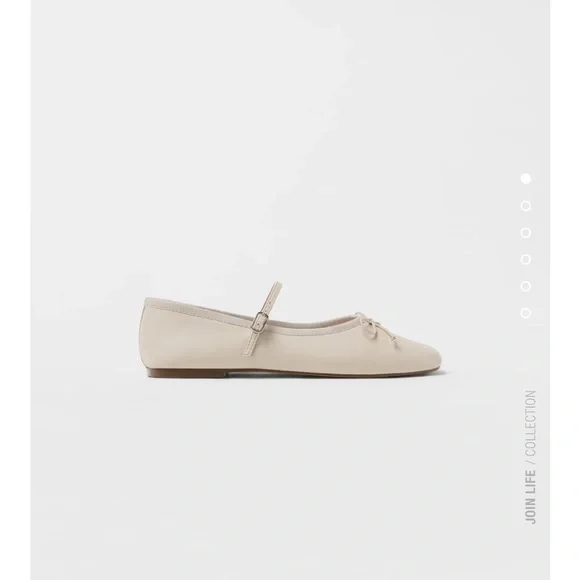 Zara Girls' Off White Leather Ballet Flat Shoes-Size 1/2